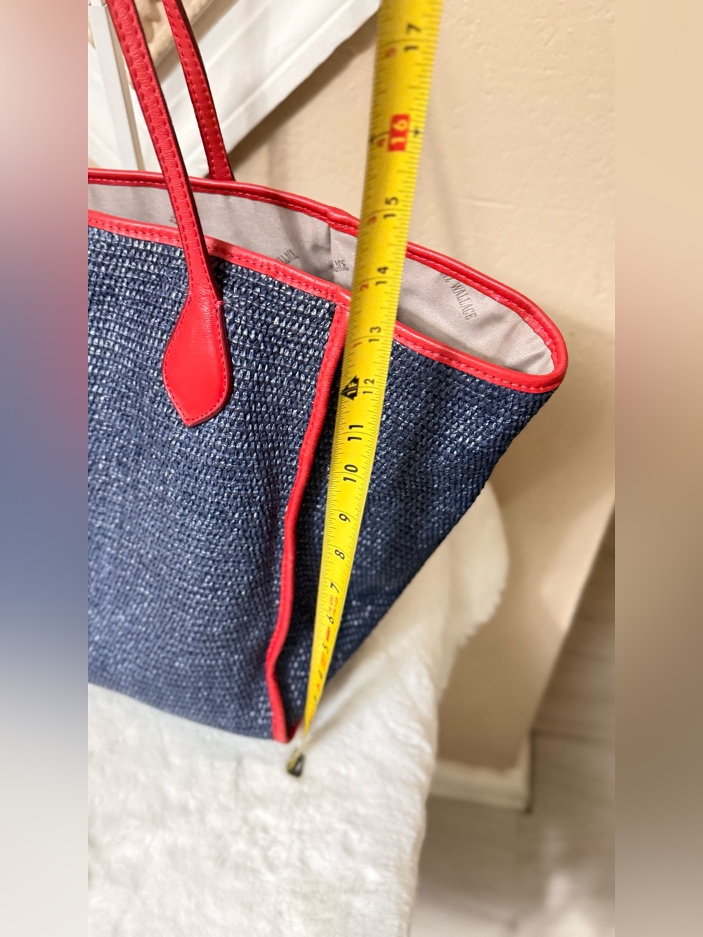 MZ Wallace Navy Straw Tote with Red Trim - Picture 4 of 10